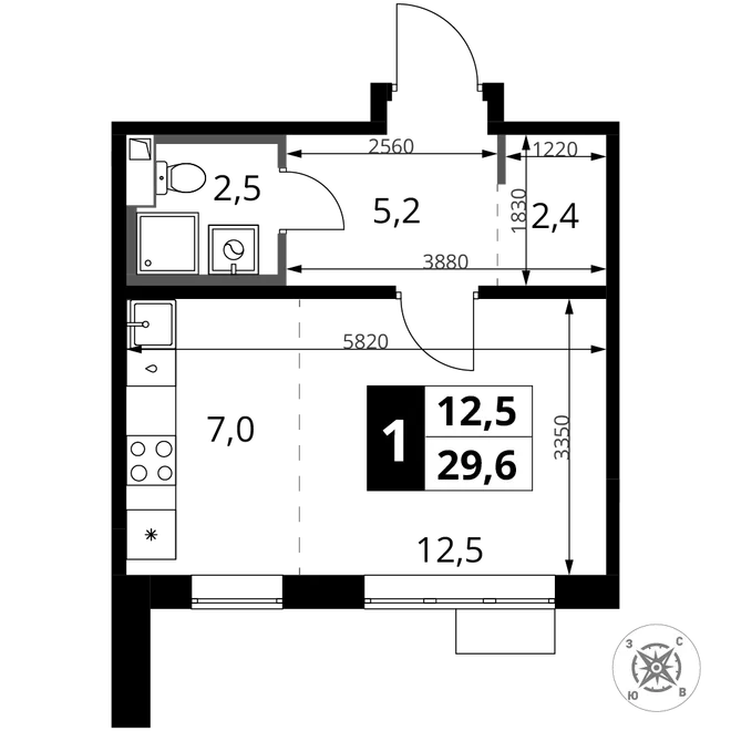 Планировка Студия, 29.6 м² ЖК «1-й Шереметьевский» Планировка Студия, 29.6 м² ЖК «1-й Шереметьевский»