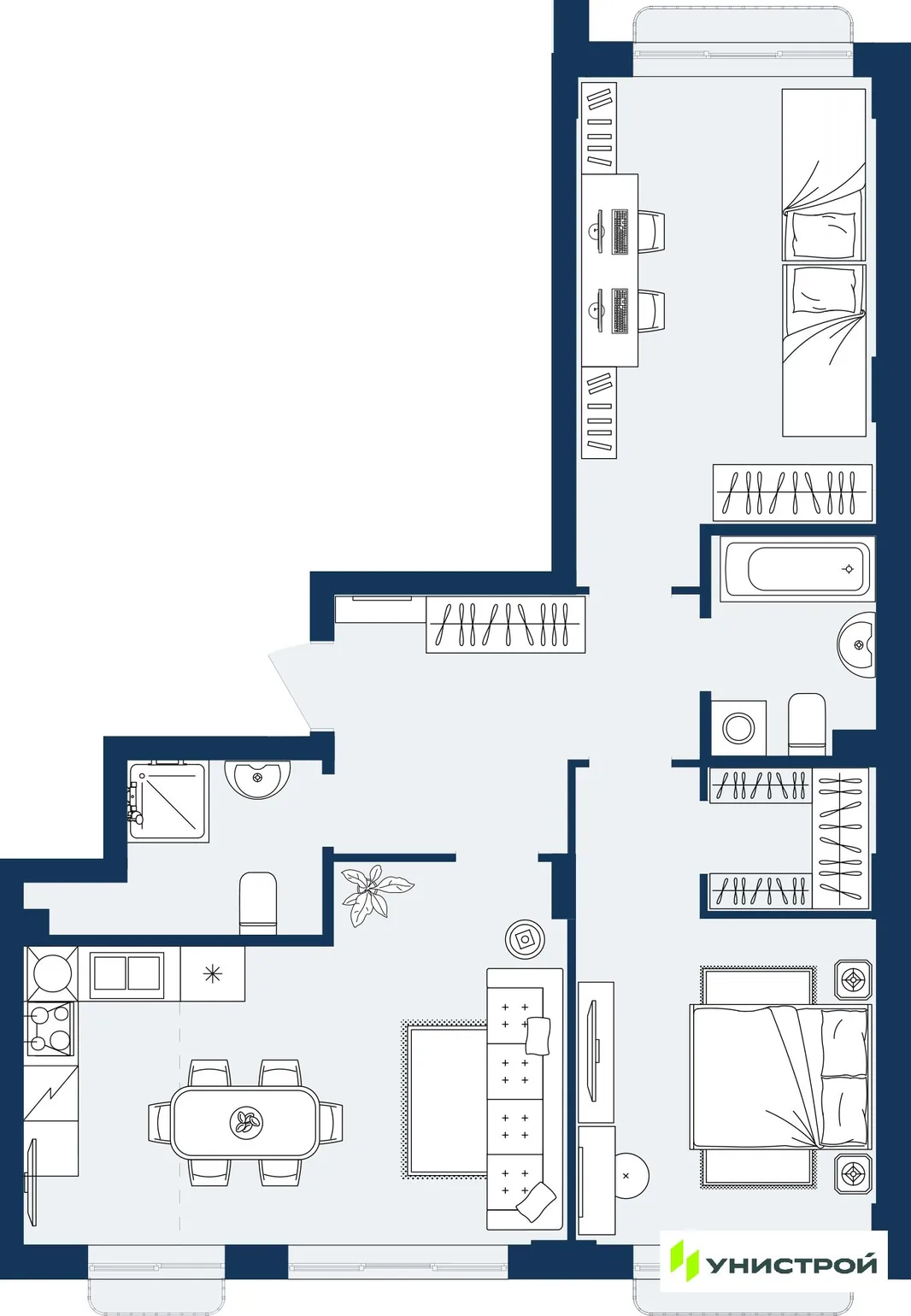 Планировка 2-комн. квартира, 73.69 м² ЖК «ГРАНД БЕРЕГ»