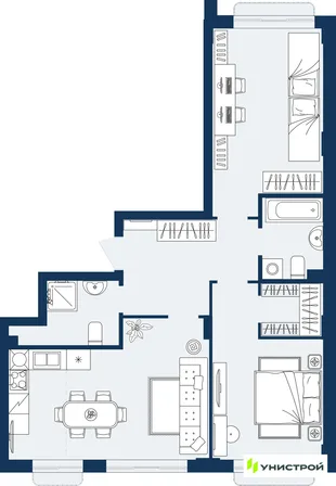 Планировка 2-комн. квартира, 73.69 м² ЖК «ГРАНД БЕРЕГ»