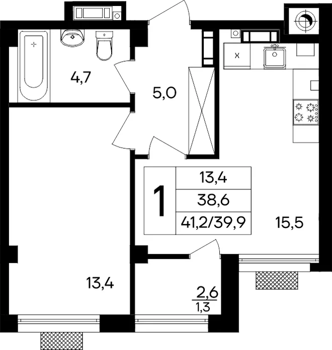 Планировка 1-комн. квартира, 41.2 м² ЖК «Маячная» Планировка 1-комн. квартира, 41.2 м² ЖК «Маячная»