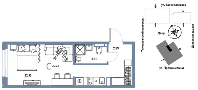 Планировка Студия, 29.22 м² ЖК «Страна Прибрежная»