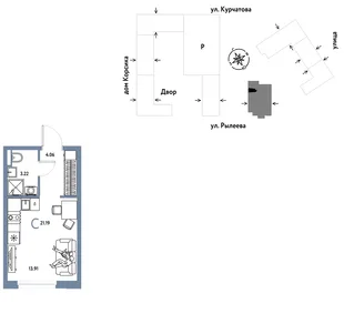 Планировка Студия, 21.39 м² ЖК «Остров-сад»