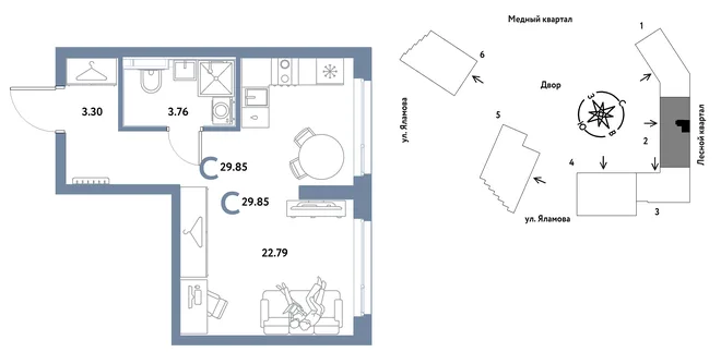 Планировка Студия, 29.85 м² ЖК «Сибирский сад» Планировка Студия, 29.85 м² ЖК «Сибирский сад»