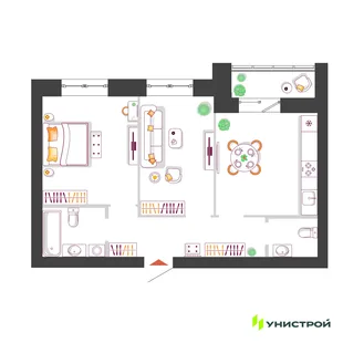 Планировка 2-комн. квартира, 56.78 м² ЖК «Южный бульвар 2»