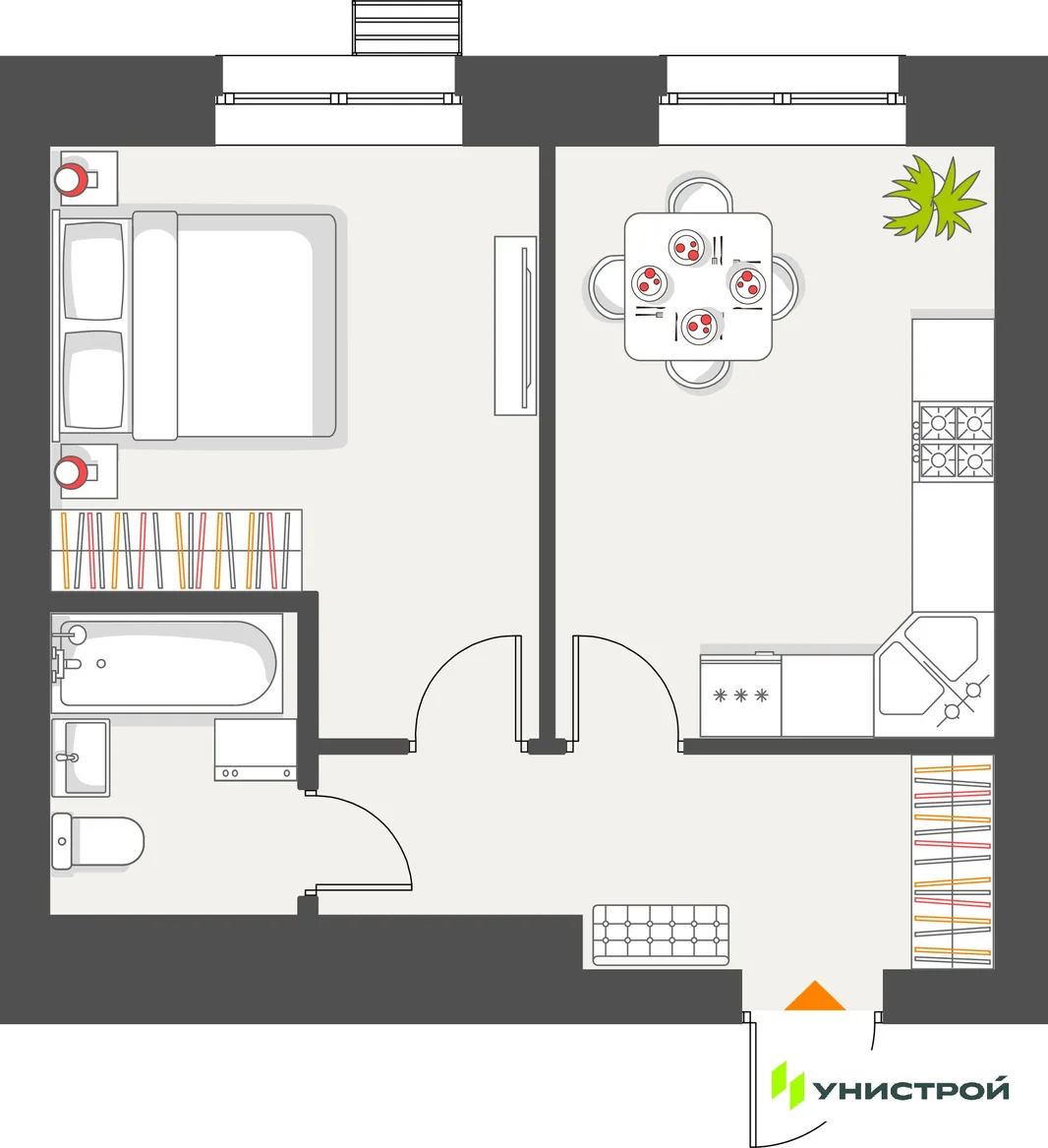 Планировка 1-комн. квартира, 38.43 м² ЖК «Атмосфера»