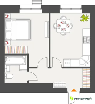 Планировка 1-комн. квартира, 38.43 м² ЖК «Атмосфера»
