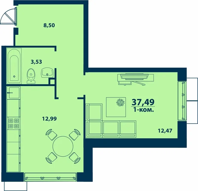 Планировка 1-комн. квартира, 37.49 м² ЖК «Город природы» Планировка 1-комн. квартира, 37.49 м² ЖК «Город природы»