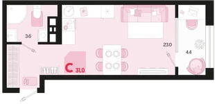 Планировка Студия, 31 м² ЖК «Первое место»
