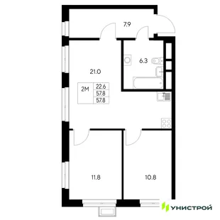 Планировка 2-комн. квартира, 57.8 м² ЖК «Стадиум»