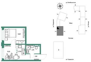 Планировка 2-комн. квартира, 27.5 м² ЖК «Уральский сад»