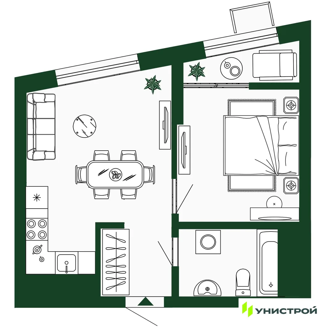 Планировка 2-комн. квартира, 36.9 м² ЖК «Парковый квартал 2.0»