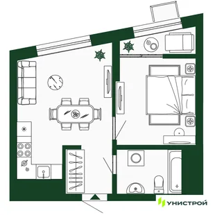 Планировка 2-комн. квартира, 36.9 м² ЖК «Парковый квартал 2.0»