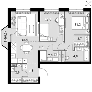 Квартира 2-комн. квартира, 66.3 м² ЖК «Фриссон» Фото 1 Квартира 2-комн. квартира, 66.3 м² ЖК «Фриссон» Фото 1