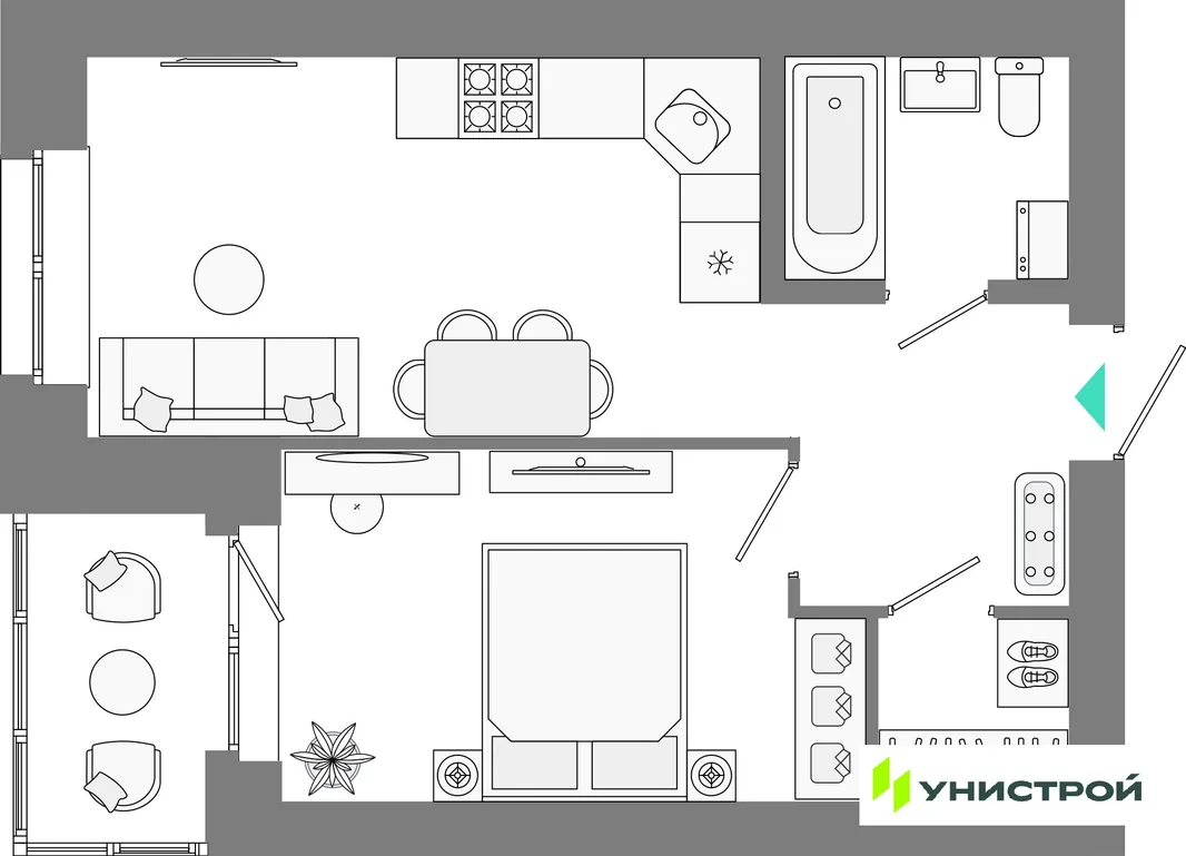 Планировка 2-комн. квартира, 39.2 м² ЖК «Лето»