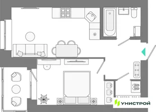 Планировка 2-комн. квартира, 39.2 м² ЖК «Лето»