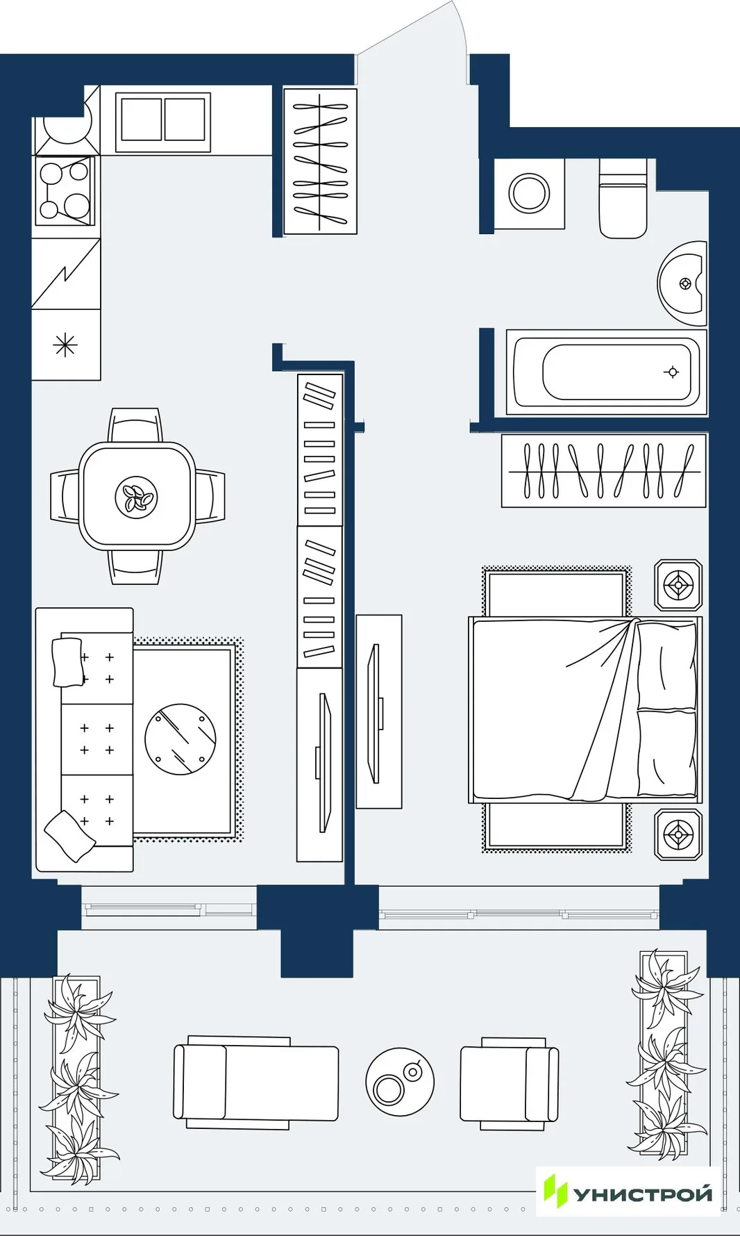 Планировка 1-комн. квартира, 40.24 м² ЖК «ГРАНД БЕРЕГ»