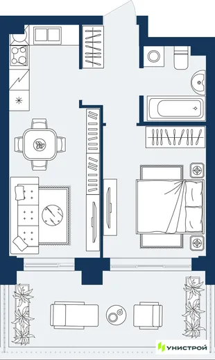 Планировка 1-комн. квартира, 40.24 м² ЖК «ГРАНД БЕРЕГ»