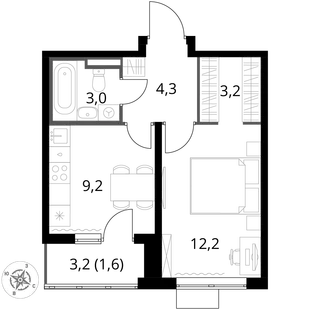 Квартира 1-комн. квартира, 33.5 м² ЖК «1-й Донской» Фото 1 Квартира 1-комн. квартира, 33.5 м² ЖК «1-й Донской» Фото 1