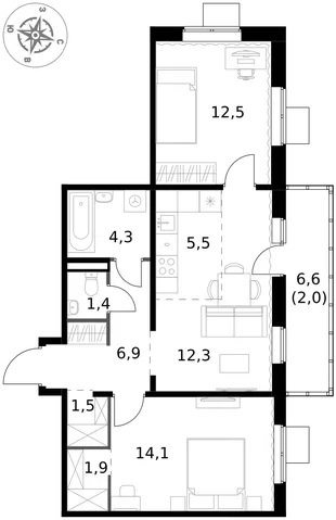 Квартира 3-комн. квартира, 62.4 м² ЖК «1-й Ясеневский» Фото 1 Квартира 3-комн. квартира, 62.4 м² ЖК «1-й Ясеневский» Фото 1