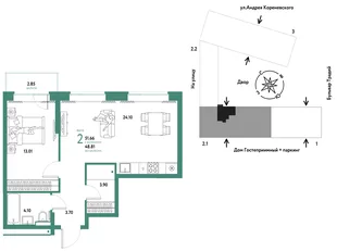 Планировка 2-комн. квартира, 51.66 м² ЖК «Микрорайон Домашний»