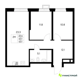 Планировка 2-комн. квартира, 63.1 м² ЖК «Стадиум»