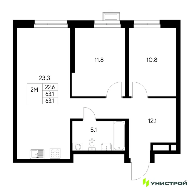 Планировка 2-комн. квартира, 63.1 м² ЖК «Стадиум» Планировка 2-комн. квартира, 63.1 м² ЖК «Стадиум»
