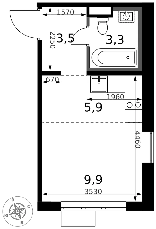 Планировка Студия, 22.6 м² ЖК «1-й Химкинский» Планировка Студия, 22.6 м² ЖК «1-й Химкинский»