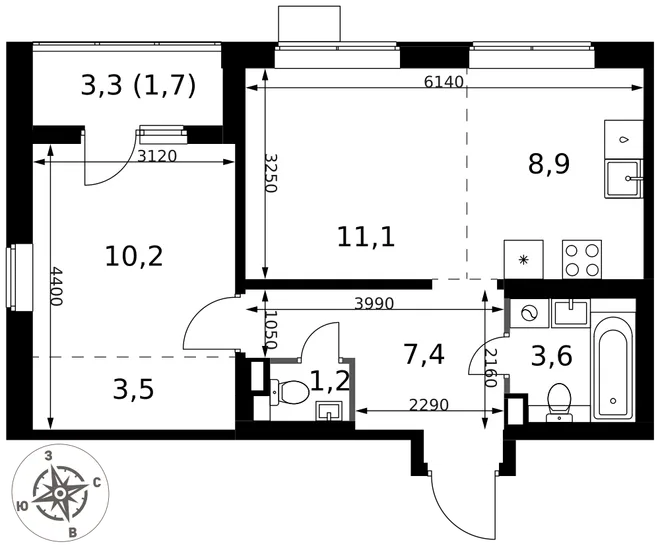 Планировка 2-комн. квартира, 47.6 м² ЖК «1-й Химкинский» Планировка 2-комн. квартира, 47.6 м² ЖК «1-й Химкинский»