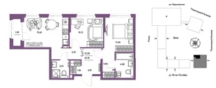 Планировка 3-комн. квартира, 57.09 м² ЖК «Сердце Сибири»