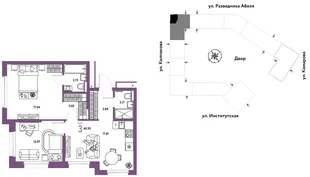 Планировка 3-комн. квартира, 60.93 м² ЖК «Страна.Парковая»