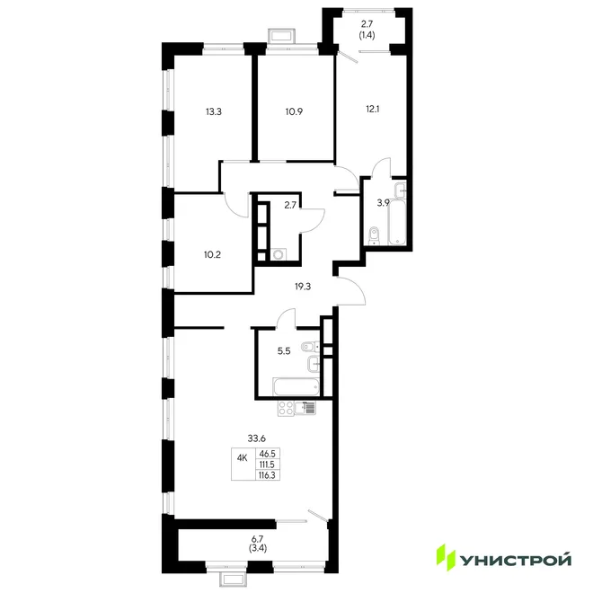 Планировка 4-комн. квартира, 116.3 м² ЖК «Стадиум» Планировка 4-комн. квартира, 116.3 м² ЖК «Стадиум»