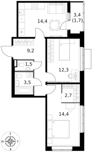 Квартира 2-комн. квартира, 59.7 м² ЖК «1-й Ясеневский» Фото 1 Квартира 2-комн. квартира, 59.7 м² ЖК «1-й Ясеневский» Фото 1