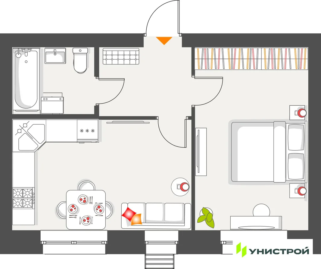 Планировка 1-комн. квартира, 39.03 м² ЖК «Атмосфера»