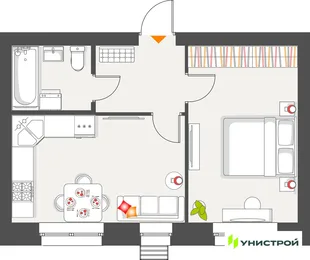 Планировка 1-комн. квартира, 39.03 м² ЖК «Атмосфера»