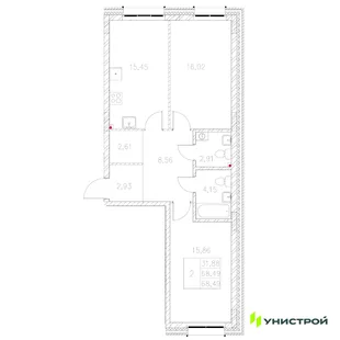 Планировка 2-комн. квартира, 68.49 м² ЖК «Statum»