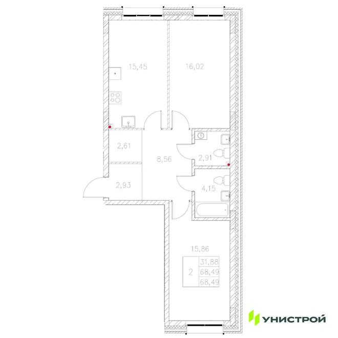 Планировка 2-комн. квартира, 68.49 м² ЖК «Statum» Планировка 2-комн. квартира, 68.49 м² ЖК «Statum»