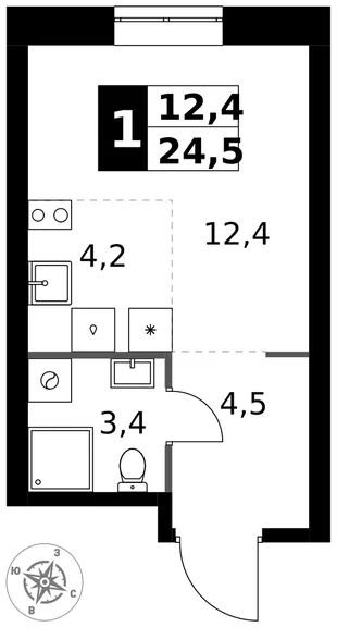 Квартира Студия, 24.5 м² ЖК «1-й Измайловский» Фото 1