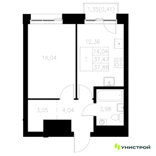 Планировка 1-комн. квартира, 37.88 м² ЖК «Statum»