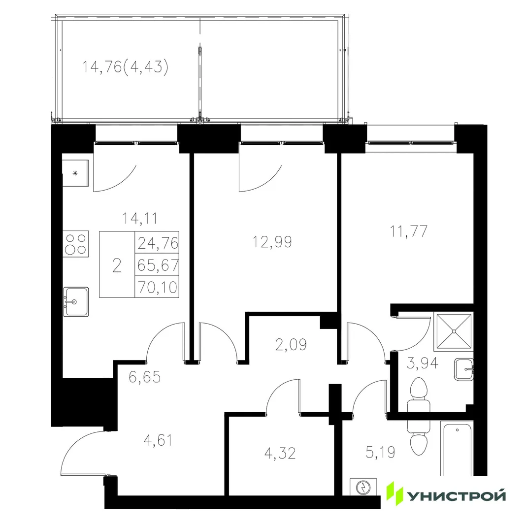 Планировка 2-комн. квартира, 70.1 м² ЖК «Statum»