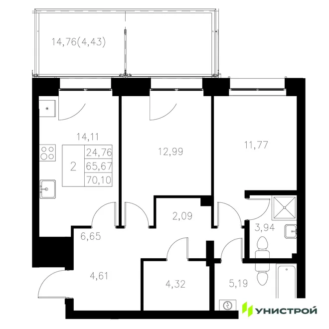 Планировка 2-комн. квартира, 70.1 м² ЖК «Statum» Планировка 2-комн. квартира, 70.1 м² ЖК «Statum»
