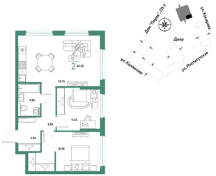 Планировка 2-комн. квартира, 66.5 м² ЖК «Страна.Парковая»