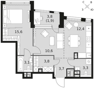 Квартира 2-комн. квартира, 54.4 м² ЖК «Rotterdam» Фото 1