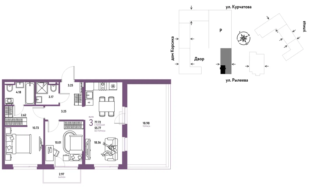 Планировка 3-комн. квартира, 76.2 м² ЖК «Остров-сад»