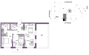 Планировка 3-комн. квартира, 76.2 м² ЖК «Остров-сад»