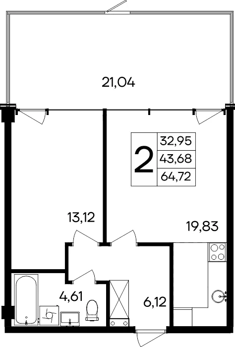 Планировка 2-комн. квартира, 64.72 м² Курортный кластер «САГА»