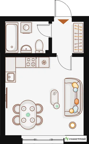 Планировка 1-комн. квартира, 26.96 м² ЖК «Жилой кластер Q на Кулагина»