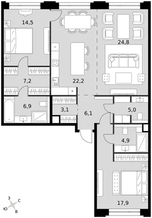Квартира 3-комн. квартира, 112.6 м² ЖК «Sydney Prime» Фото 1 Квартира 3-комн. квартира, 112.6 м² ЖК «Sydney Prime» Фото 1