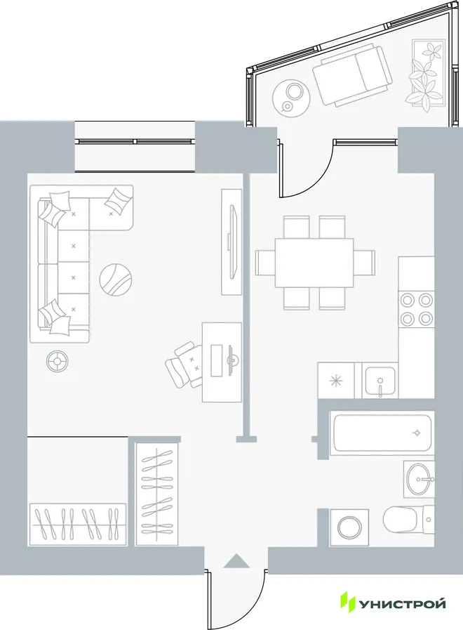 Планировка 1-комн. квартира, 39.42 м² ЖК «Причал» Планировка 1-комн. квартира, 39.42 м² ЖК «Причал»