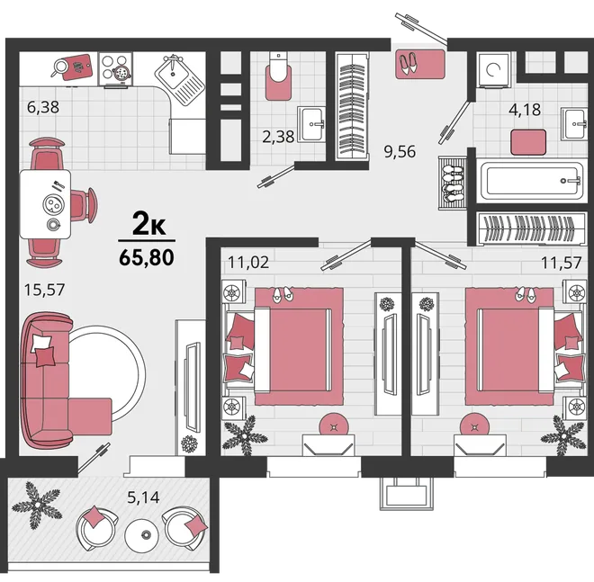Планировка 3-комн. квартира, 65.8 м² ЖК «Родные просторы» Планировка 3-комн. квартира, 65.8 м² ЖК «Родные просторы»