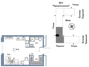 Планировка Студия, 29.18 м² ЖК «Микрорайон Домашний»